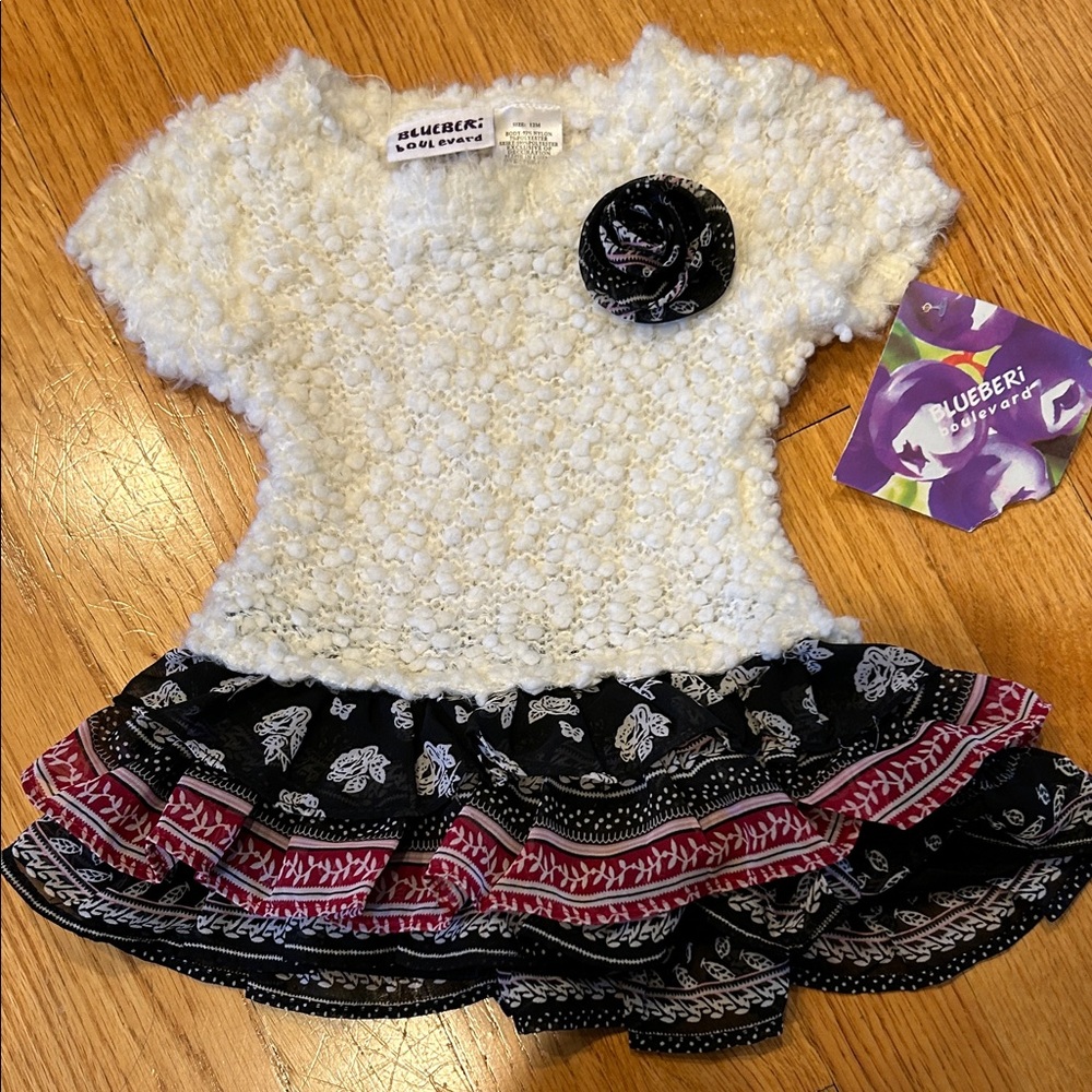 Blueberi Boulevard Textured White and Black Baby Dress
